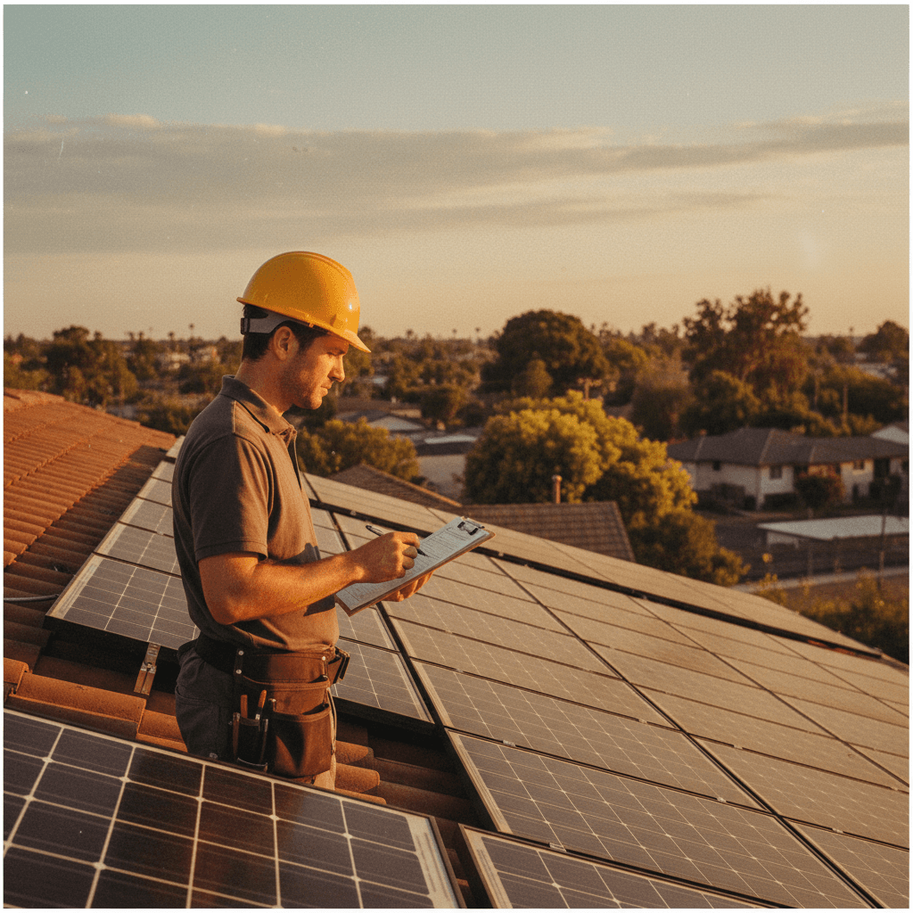 Solar technician conducting system inspection