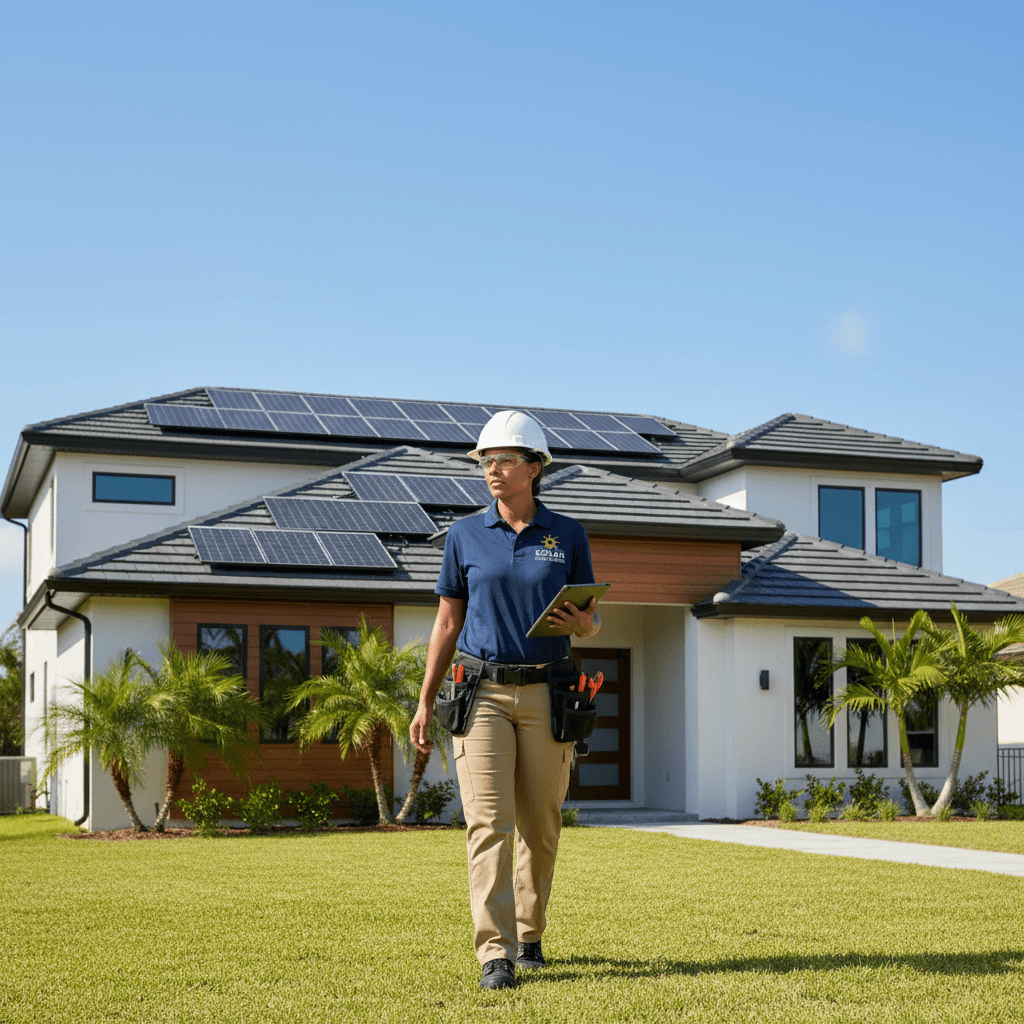 Solar technician arriving for a service appointment