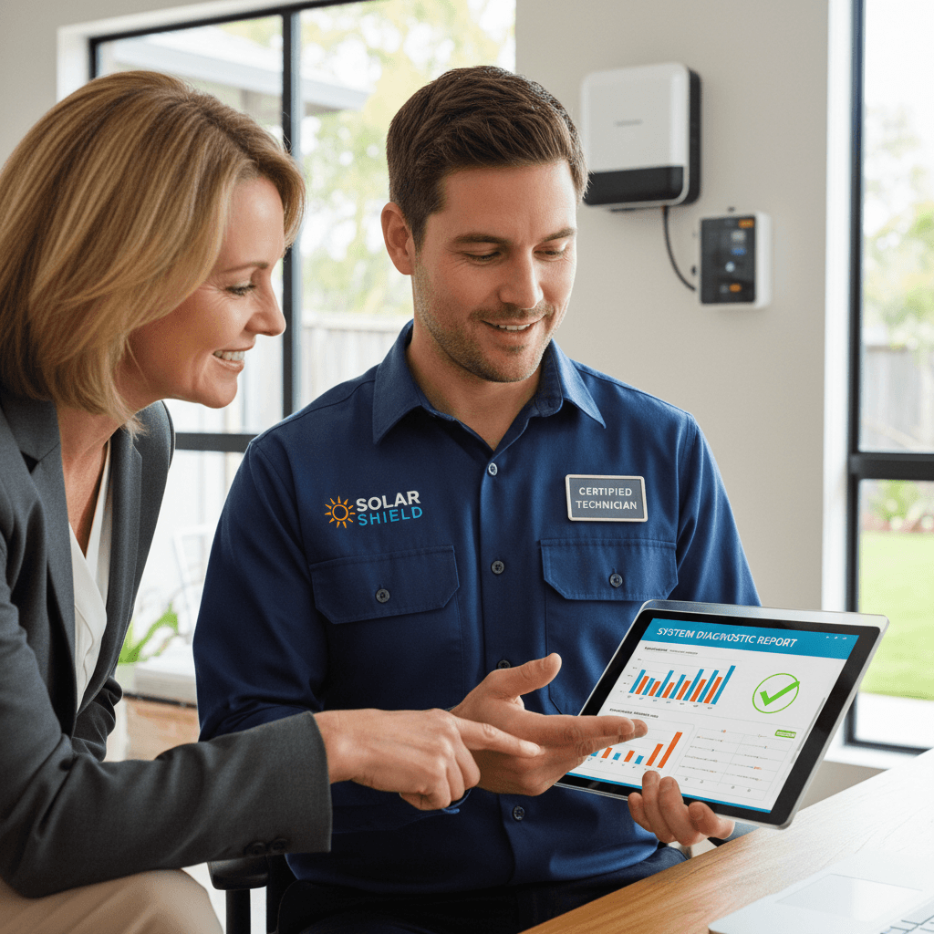 Solar technician performing annual inspection