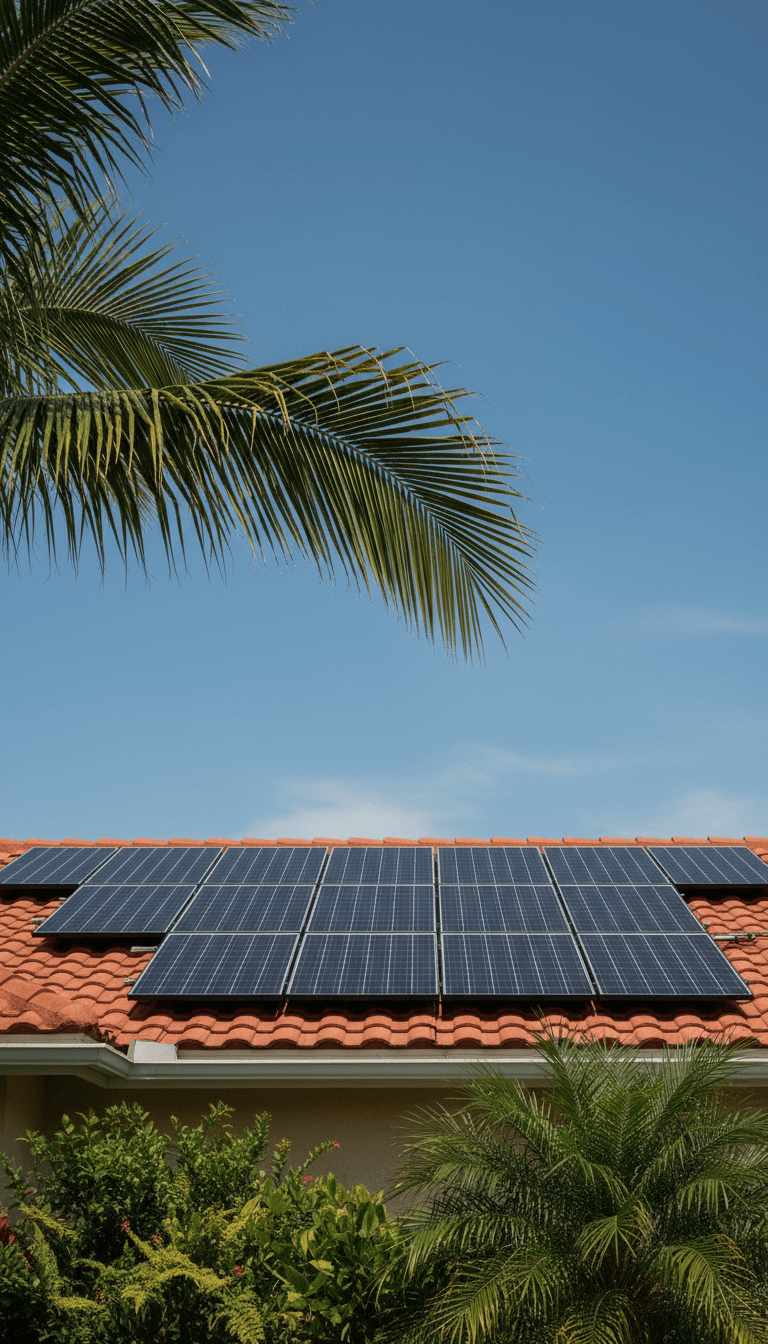 Residential solar panels on a roof in Florida