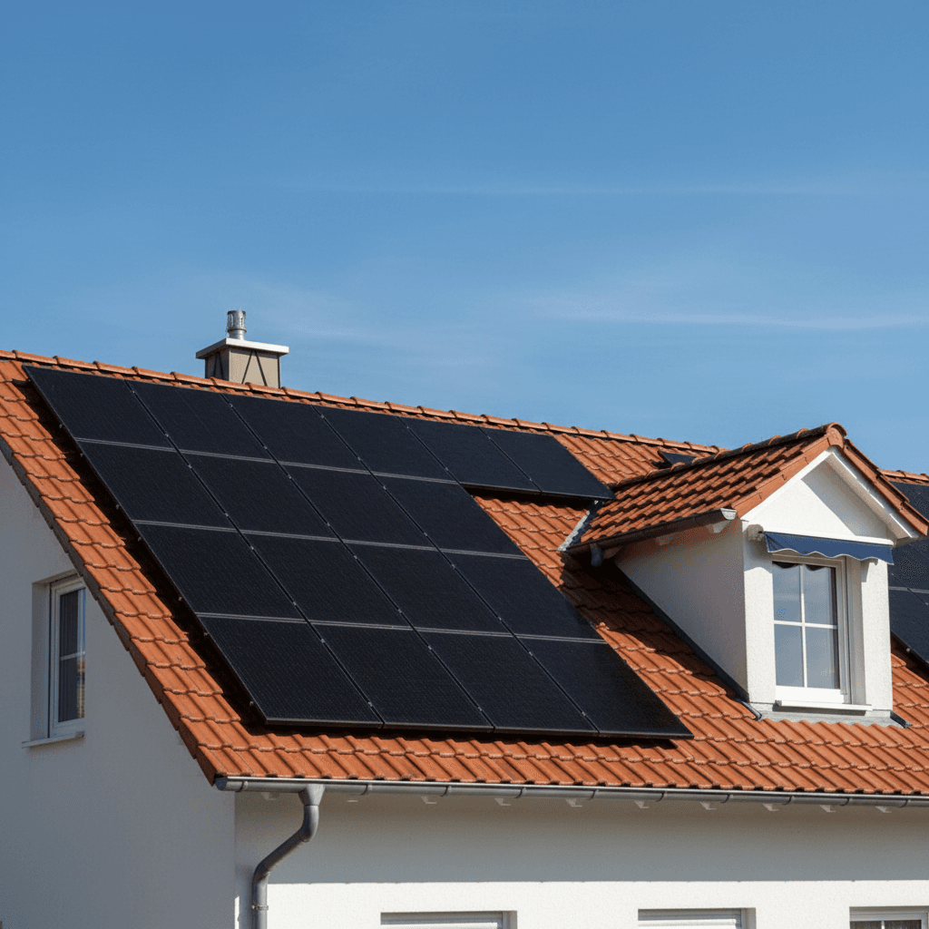 Solar panels on residential roof with optimal sun exposure