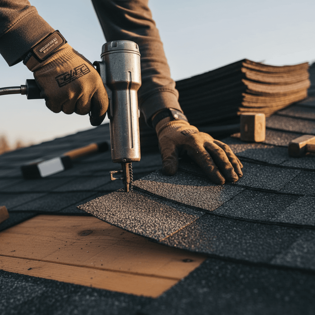 Roofing and solar hybrid crew on residential roof